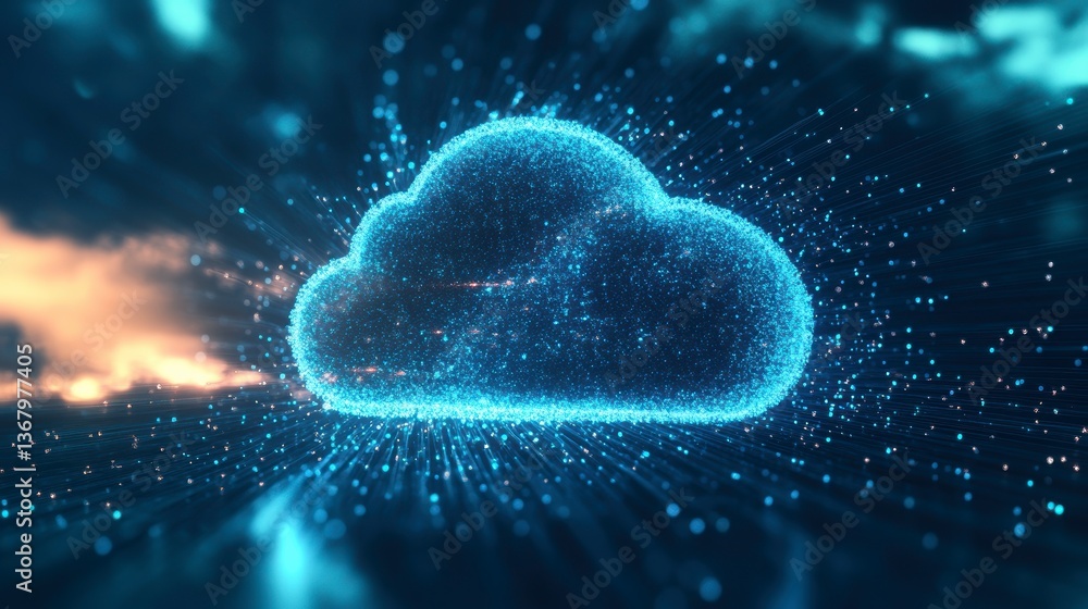 Aufkleber Abstract glowing cloud data symbol, digital network concept.