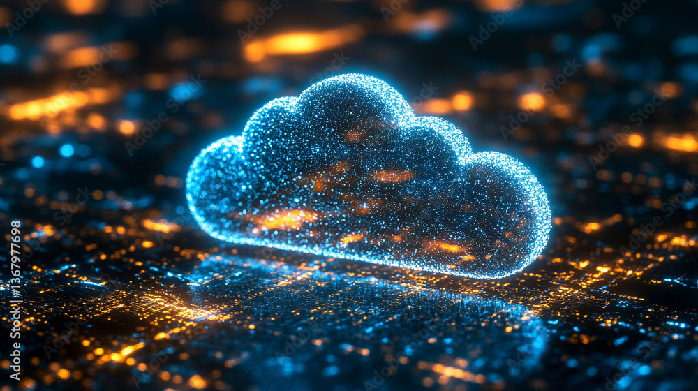 Poster a conceptual image symbolizing cloud innovation and digital transformation, showcasing modern techno