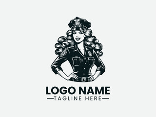 Fototapeta premium Cheerful Woman Police Classic Uniform Confident Pose Logo Design