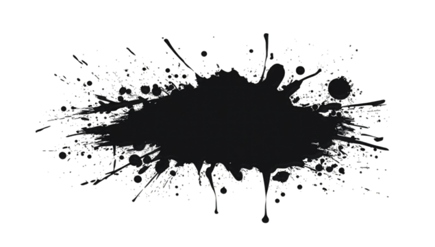 black ink splatter with various drips and splashes creating a dy - Powered by Adobe