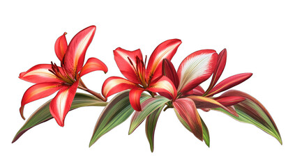 vibrant red and white lilies arranged with green leaves showcasi © kageyama
