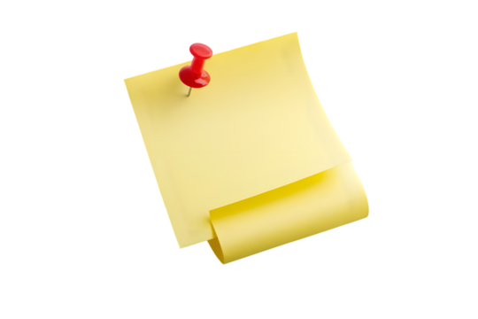 Yellow Sticky Note with Red Push Pin Isolated - Powered by Adobe