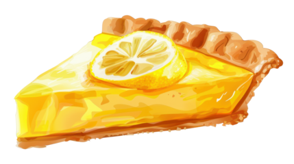 Delicious slice of lemon meringue pie on transparent background