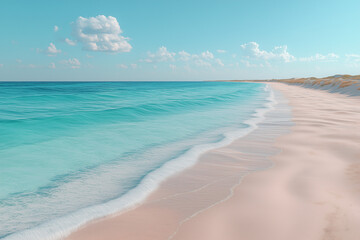 Obraz premium Serene Pink Sand Beach with Gentle Waves and Soft Sunlight