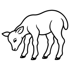 Obraz premium Line art vector silhouette of a small baby cow grazing in a field, representing spring