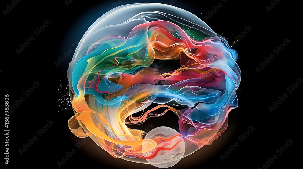 Poster captivating circular abstract with fluid neon wave like distortions vibrant dynamic digital artwork 