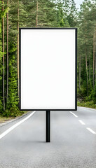Fototapeta premium Blank billboard beside a road in a forest