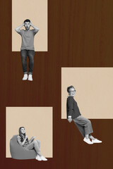 Vertical artwork trend collage of happy businesspeople structure development hierarchy concept aim achievement organization