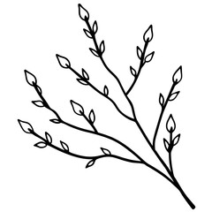 Fototapeta premium Line art vector silhouette of a tree branch with fresh spring buds