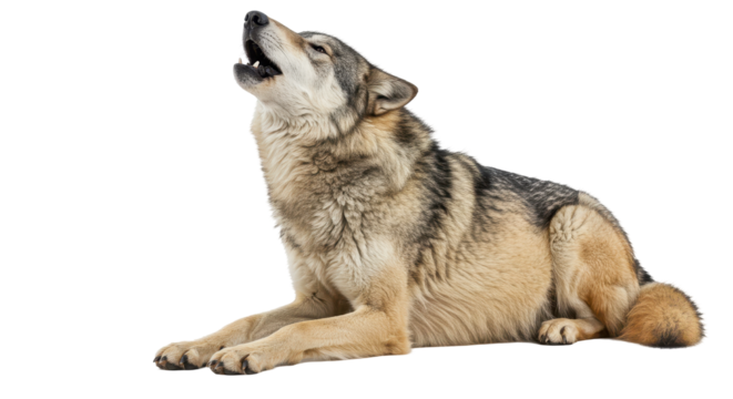 Isolated Howling Wolf Laying Down