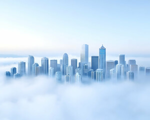 City skyline emerging from a sea of clouds