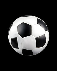 Classic black and white soccer ball isolated on black background