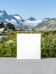 Blank canvas mockup in scenic mountain landscape