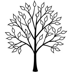 Obraz premium Line art vector silhouette of a tree with new spring leaves