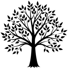 Obraz premium Line art vector silhouette of a tree with new spring leaves