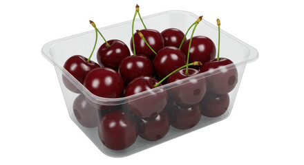 Isolated Fresh Cherries in Transparent Box