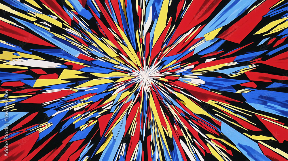 Poster an overwhelming and colorful explosion of vivid hues creating a striking visual impact with edged ge