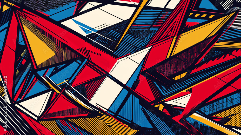 Poster a vivid and dynamic abstract pattern featuring edged geometric shapes in a burst of colorful hues an