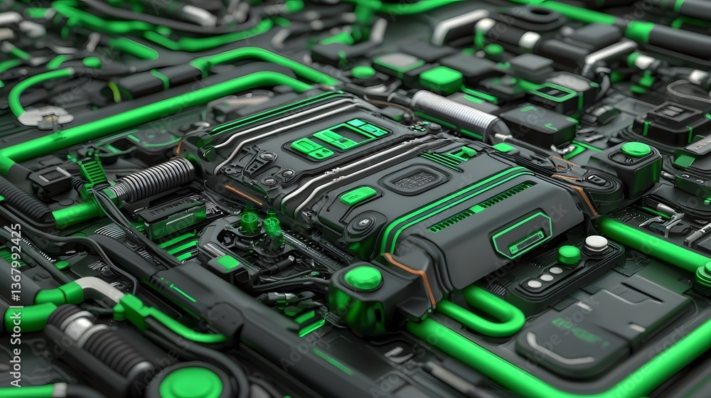 Poster futuristic 3d render of a quantum energy storage device with an advanced high efficiency design for 