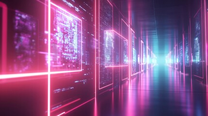 Fototapeta premium Neon Corridor of Digital Data