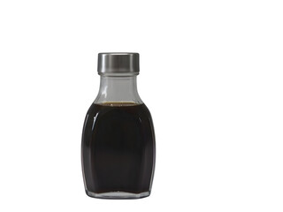 Dark brown liquid in a glass bottle with a metal cap