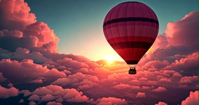 Romance takes flight in this colorful flat design hot air balloon adventure illustration