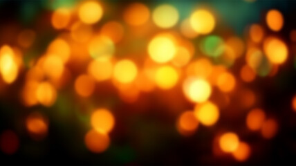 Obraz premium Blurred orange bokeh background. Blur abstract background of urban light. Warm light with beautiful pattern of round bokeh. Orange light in the night. Street lamp blurred lights in the city at night