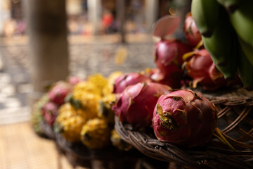 A fruit stall in a food market in Funchal Madeira - Mercado dos Lavradores