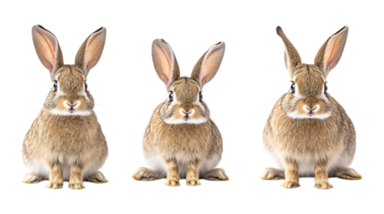 Pack Hoppy Hare set in Different Poses Against Transparent Background for Nature Illustrations, Wildlife Art, or Spring-Themed Designs