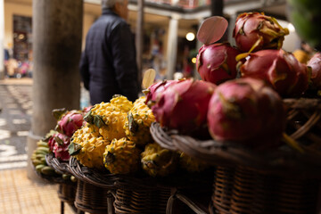A fruit stall in a food market in Funchal Madeira - Mercado dos Lavradores