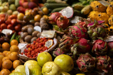 A fruit stall in a food market in Funchal Madeira - Mercado dos Lavradores