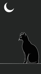 A sleek, dark-themed wallpaper a black, smooth-contoured silhouette of a serene cat sitting elegantly on the right side of the screen, its curves and lines blending harmoniously inky black background