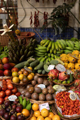 A fruit stall in a food market in Funchal Madeira - Mercado dos Lavradores