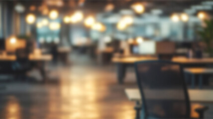 Obraz premium at night beautiful Abstract blurred office interior room. blurry working space with defocused effect. Ai Generated Images
