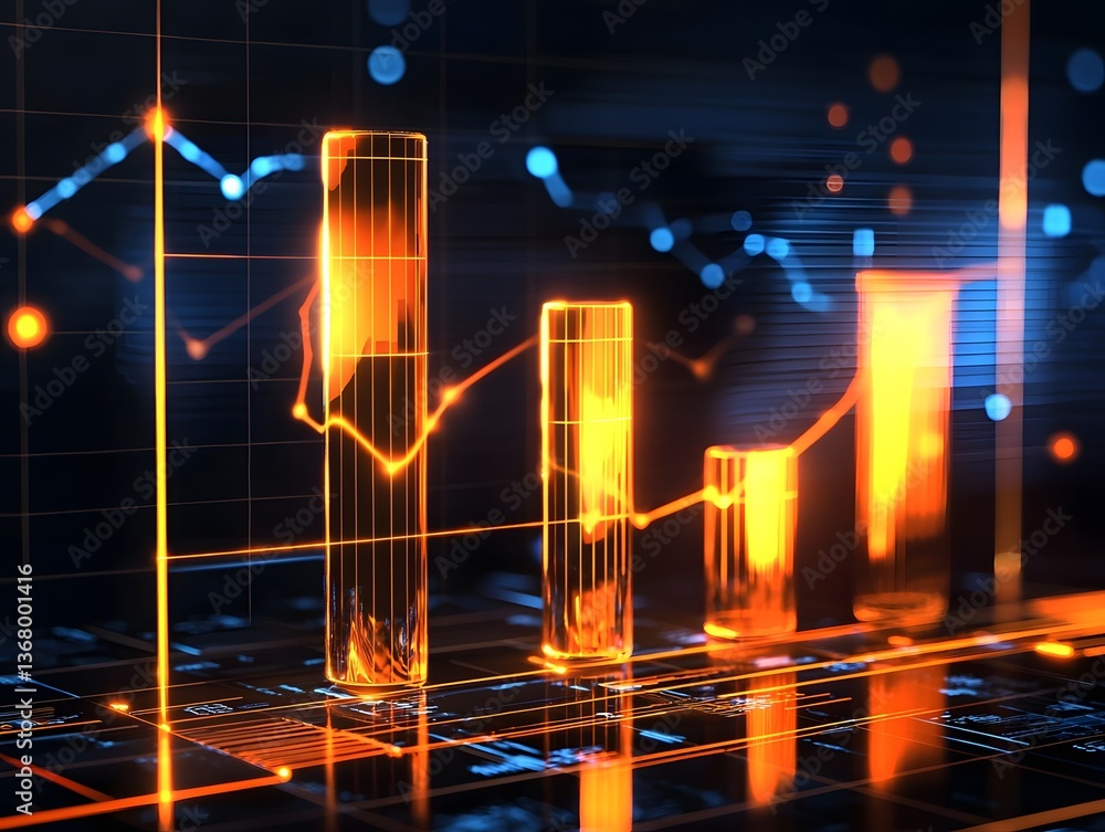 Poster holographic business growth chart with sleek rising bars and futuristic lighting digital data visual