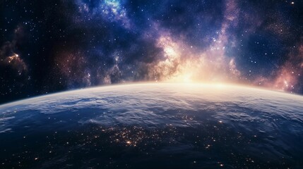 A beautiful night sky with a bright sun in the middle. The sun is shining on the Earth and the stars are twinkling in the background