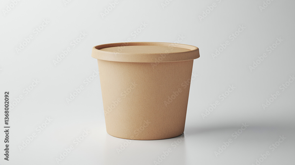 Poster a tan container with a lid sitting on a white surface in a studio with soft lighting and shadows