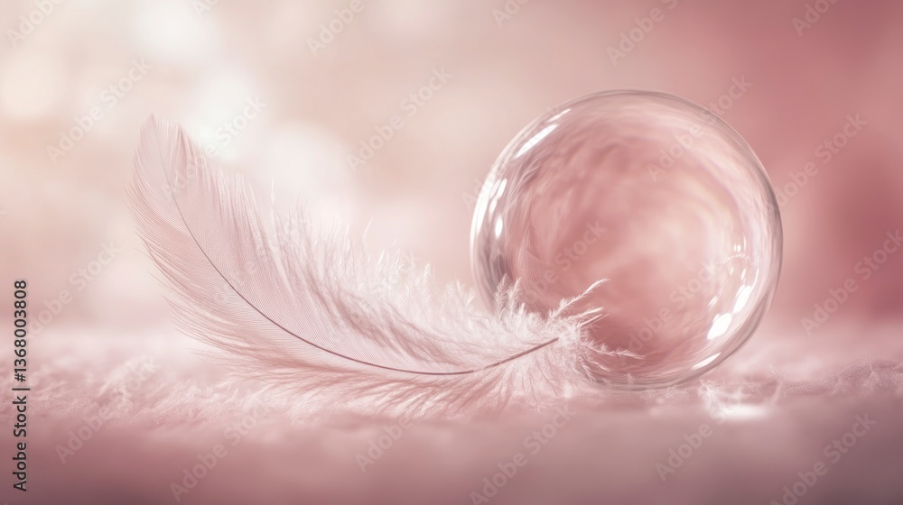 Poster delicate feather and orb on soft surface