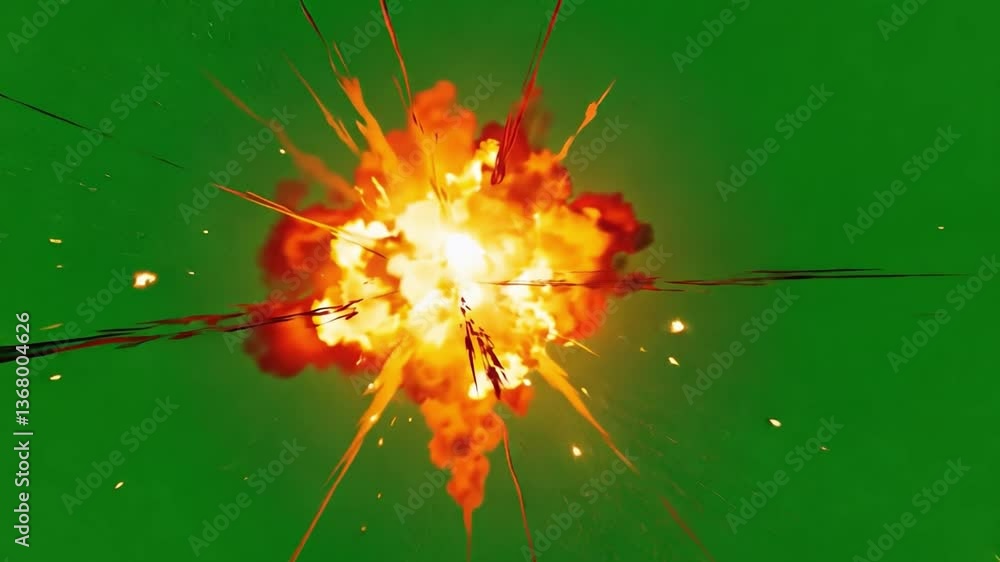 Poster fiery explosion on green: a dynamic and energetic display of an explosion with vivid colors and the 