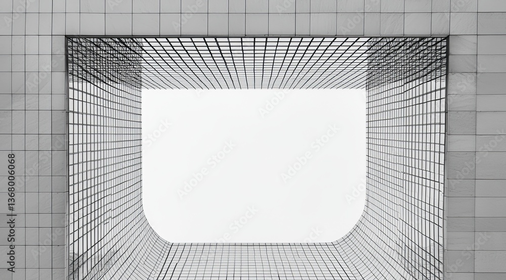 Poster abstract representation of a modern glass structure in monochrome.