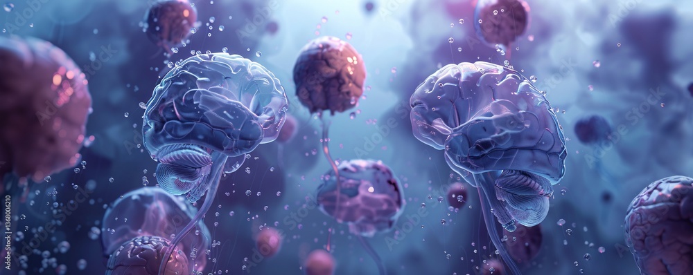 Poster 3d rendering of interconnected human brains symbolizing communication, consciousness, and artificial