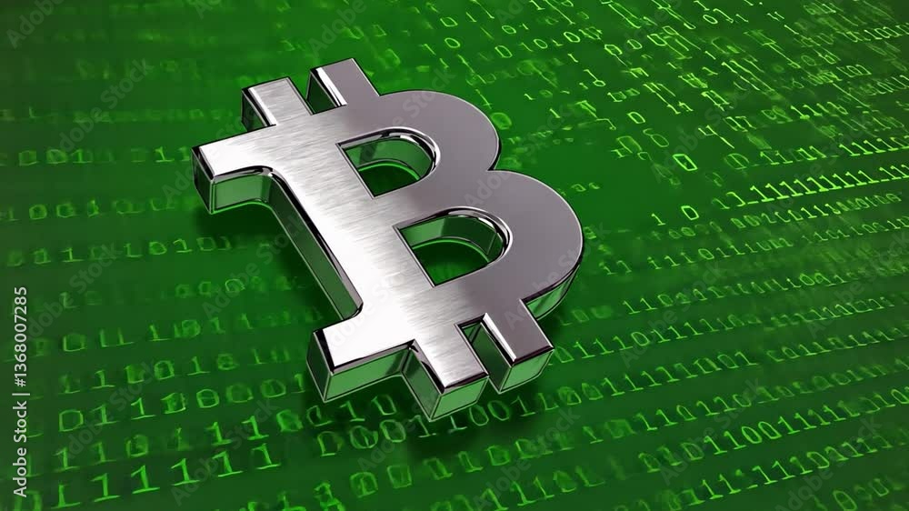 Aufkleber bitcoin's digital realm: a gleaming bitcoin symbol sits prominently against a backdrop of a green, c