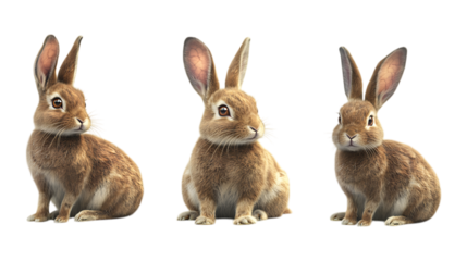 Pack Hoppy Hare set in Different Poses Against Transparent Background for Nature Illustrations, Wildlife Art, or Spring-Themed Designs