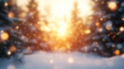 snowy Christmas background with blur effect, falling snow flakes and sun rays. Ai Generated Images