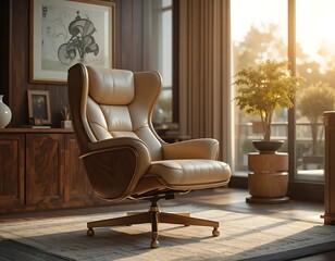 Elegant Leather Office Chair in Bright Room with Contemporary Interior Design