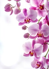 Blooming Orchid Flowers with Lilac Petals on White Background Studio Shot