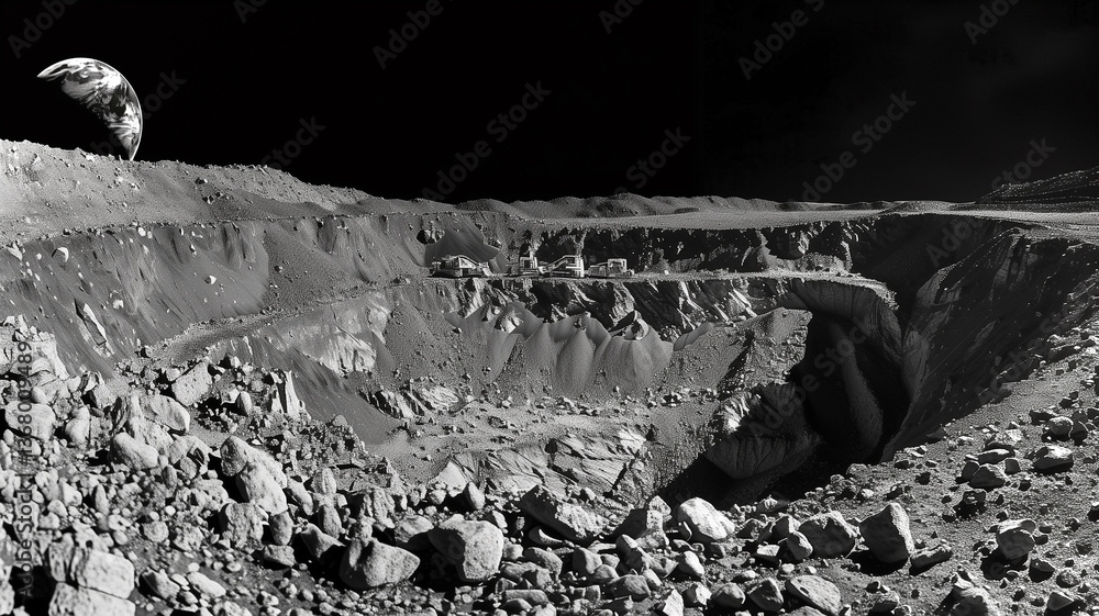 Poster this regolith is being excavated from an asteroid in deep space for resource extraction purposes.