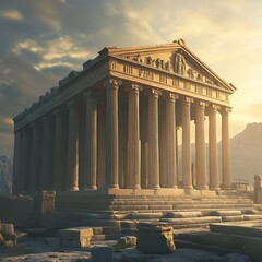 Obraz premium Sunset casting a golden glow on historic Parthenon ruins image