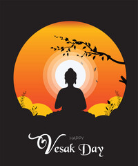 Happy Vesak Day Celebration Vector Illustration Featuring a Temple Silhouette, Lotus Flower, and Buddha s Meditation. Happy Vesak Day Celebration Vector Illustration Featuring a Temple Silhouette, Lot