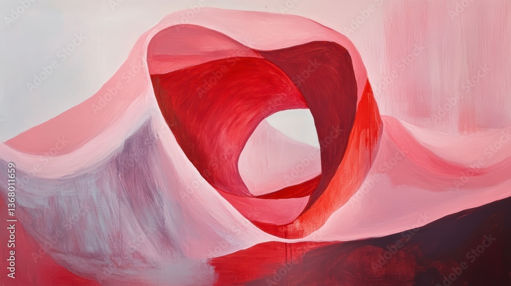 Aufkleber Abstract painting of swirling, red and pink forms creating a tunnel-like effect.